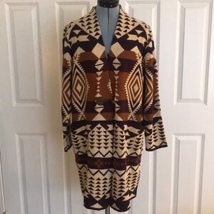 Oliver. O Southwest Native Cardigan Sweater Cream Burgundy Brown XL